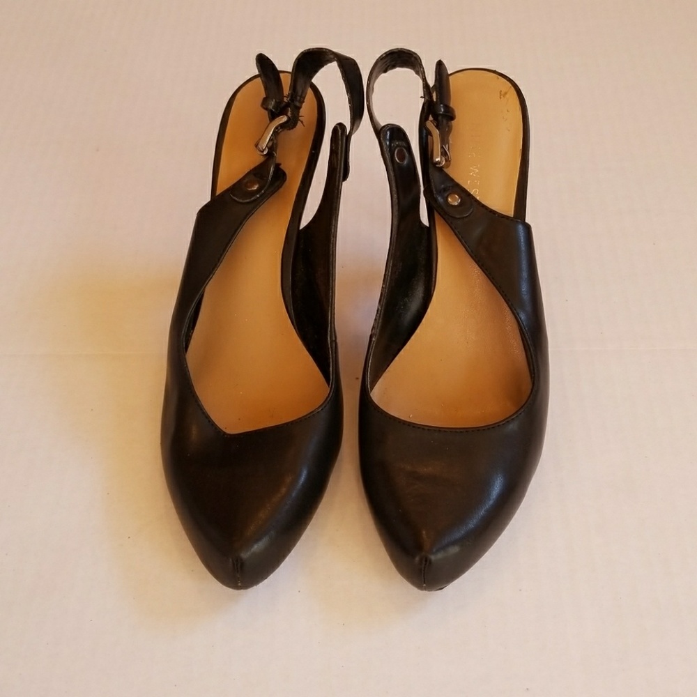 Nine West black leather slingbacks